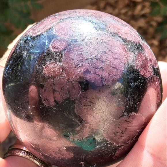 Vibrant Garnet & Astrophyllite Sphere - Picture 12 of 16